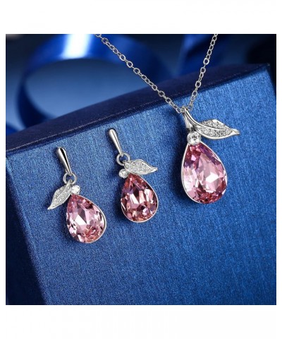 Austrian Crystal Cubic Zirconia Leaf Vine Teardrop Pendant Necklace Dangle Earrings Jewelry Sets for Women, Valentine's Day/M...