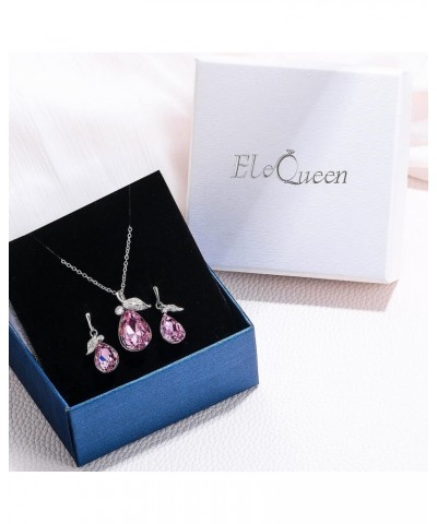 Austrian Crystal Cubic Zirconia Leaf Vine Teardrop Pendant Necklace Dangle Earrings Jewelry Sets for Women, Valentine's Day/M...