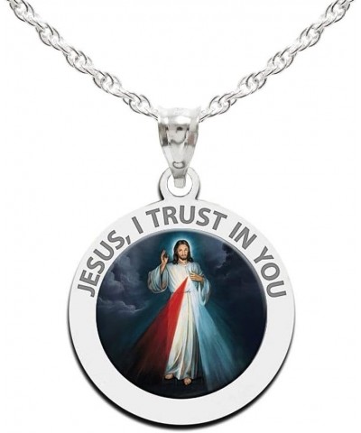 Divine Mercy Round Religious Medal, Available in Sterling Silver and Solid 10K or 14K Gold 14K Solid White Gold 2/3 x 2/3 Inc...