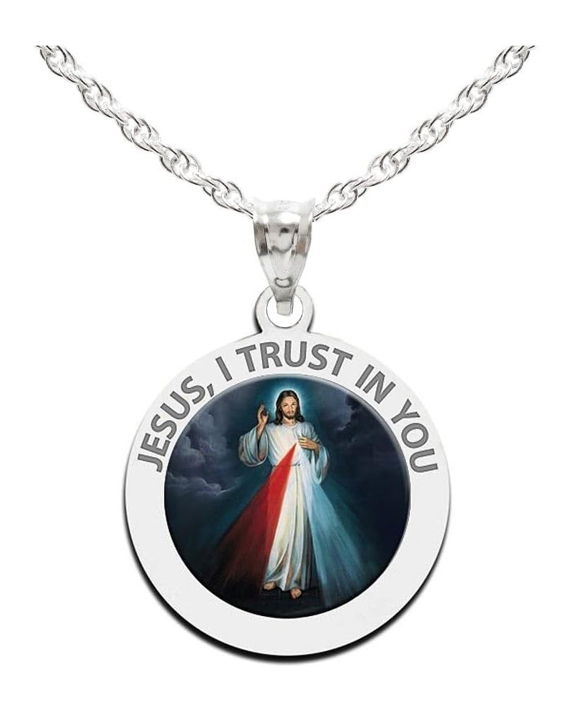 Divine Mercy Round Religious Medal, Available in Sterling Silver and Solid 10K or 14K Gold 14K Solid White Gold 2/3 x 2/3 Inc...