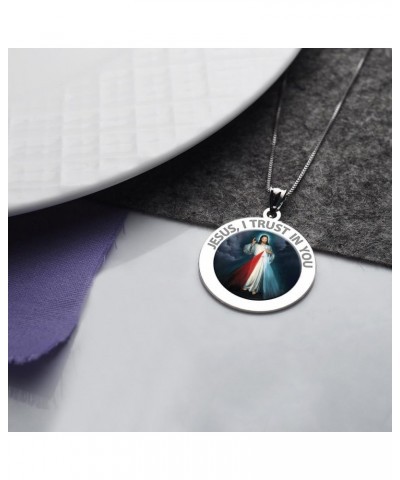 Divine Mercy Round Religious Medal, Available in Sterling Silver and Solid 10K or 14K Gold 14K Solid White Gold 2/3 x 2/3 Inc...