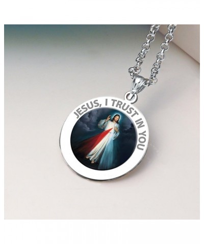 Divine Mercy Round Religious Medal, Available in Sterling Silver and Solid 10K or 14K Gold 14K Solid White Gold 2/3 x 2/3 Inc...