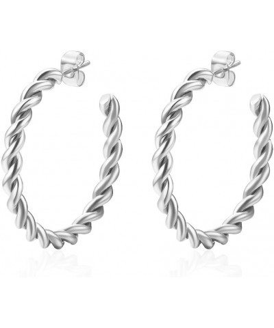 14K Gold/Silver Plated Stainless steel Croissant Chunky Earrings Classical Twisted Round Hoop Earring Fashion Post Earrings H...