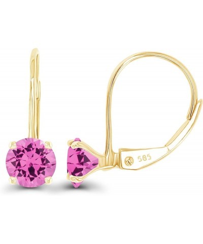 14k Gold Plated 925 Sterling Silver 5mm Round Hypoallergenic Genuine Birthstone Leverback Earrings Created Pink Sapphire Yell...