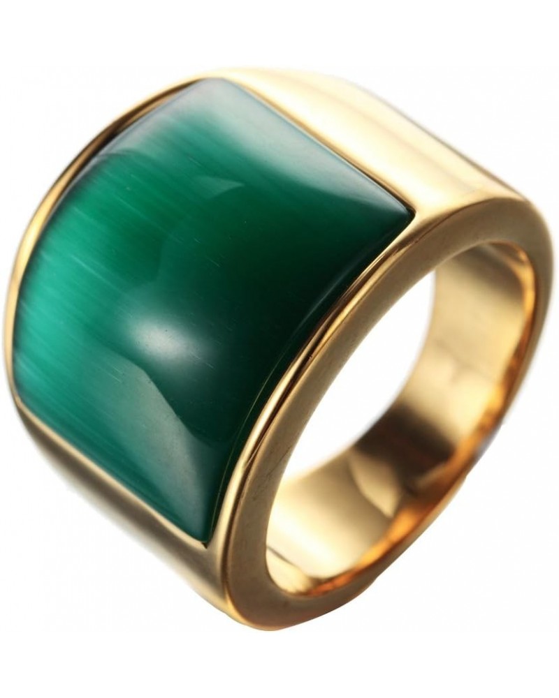 Unisex Stainless Steel Big Agate Stone Crystal Ring Silver/Gold Tone Green Gem Gold $9.60 Rings