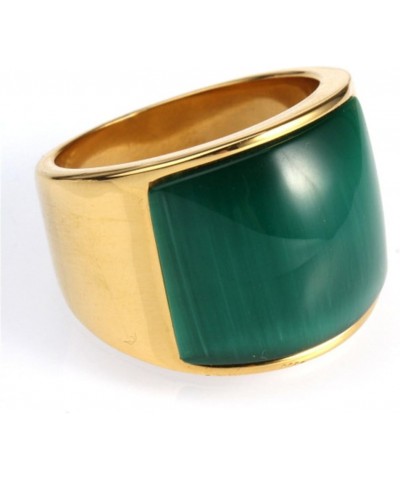 Unisex Stainless Steel Big Agate Stone Crystal Ring Silver/Gold Tone Green Gem Gold $9.60 Rings