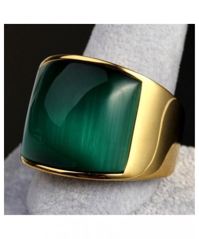 Unisex Stainless Steel Big Agate Stone Crystal Ring Silver/Gold Tone Green Gem Gold $9.60 Rings