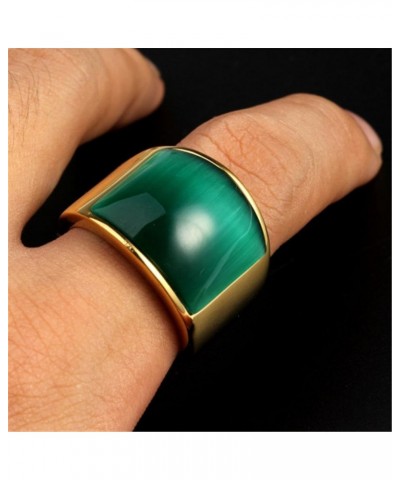 Unisex Stainless Steel Big Agate Stone Crystal Ring Silver/Gold Tone Green Gem Gold $9.60 Rings