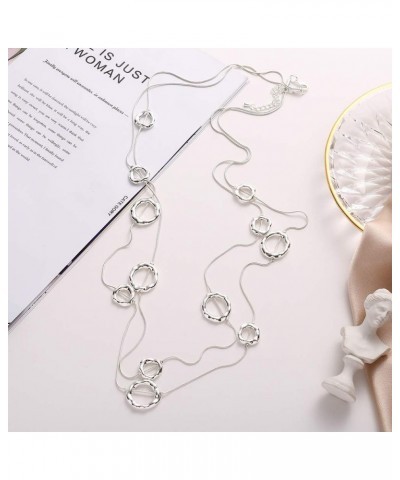 Silver Long Necklaces for Women Fashion Double Layered Sweater Chain Y Necklace for Girls with Gifts Box $11.50 Necklaces