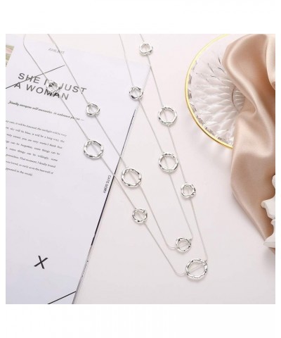 Silver Long Necklaces for Women Fashion Double Layered Sweater Chain Y Necklace for Girls with Gifts Box $11.50 Necklaces