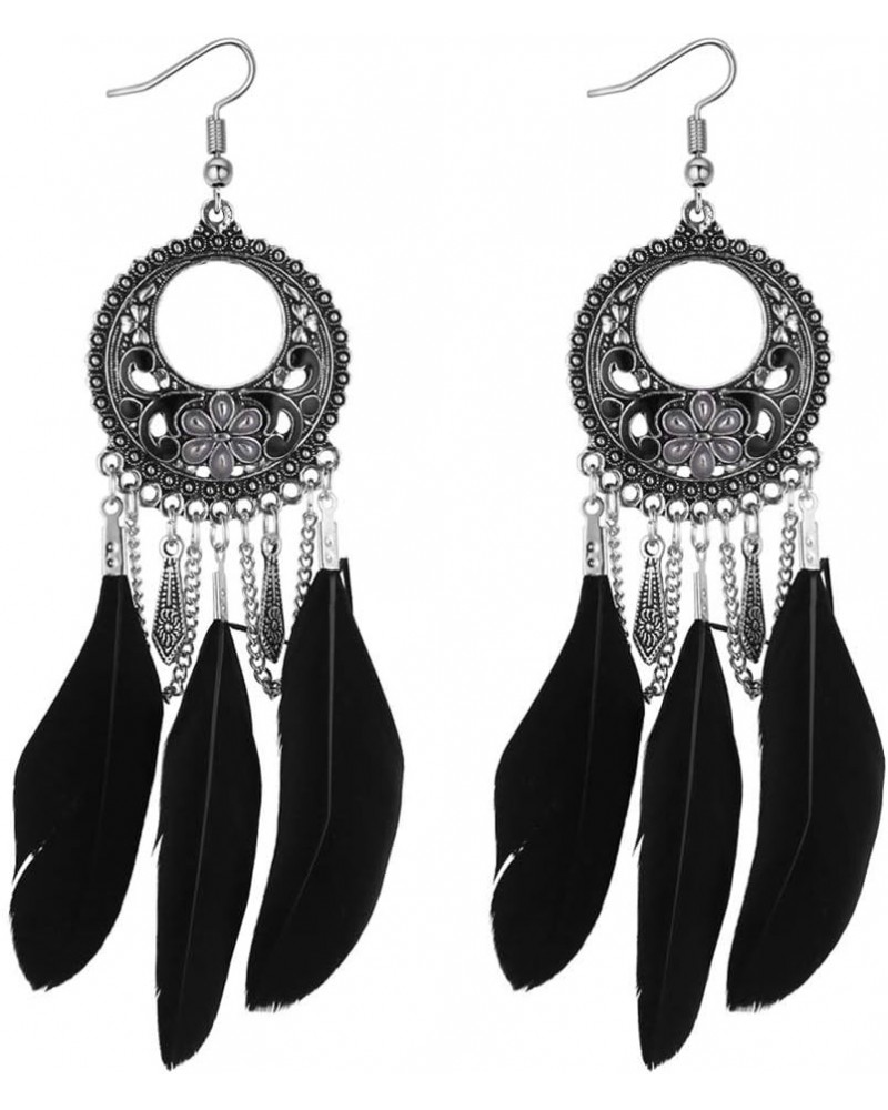 Bohemian Feather Earrings Vintage Tassel Drop Dangle Dream Catcher Earring for Women Girls Valentine's day Gift Black $5.87 E...