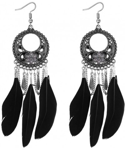 Bohemian Feather Earrings Vintage Tassel Drop Dangle Dream Catcher Earring for Women Girls Valentine's day Gift Black $5.87 E...