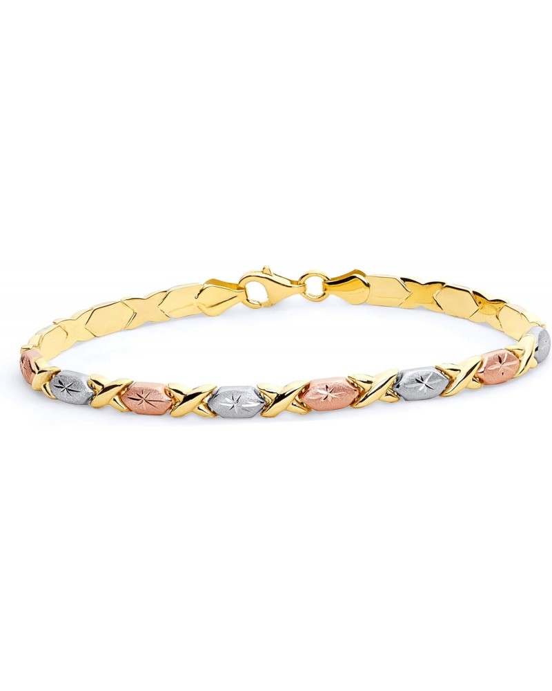 14k REAL Tri Color Gold Diamond Cut Stampato XOXO Bracelet with Lobster Claw Clasp - 7.25 $125.43 Bracelets