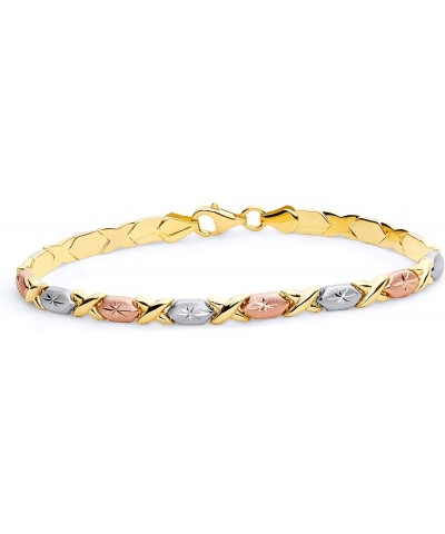 14k REAL Tri Color Gold Diamond Cut Stampato XOXO Bracelet with Lobster Claw Clasp - 7.25 $125.43 Bracelets