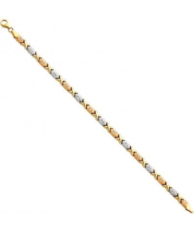 14k REAL Tri Color Gold Diamond Cut Stampato XOXO Bracelet with Lobster Claw Clasp - 7.25 $125.43 Bracelets