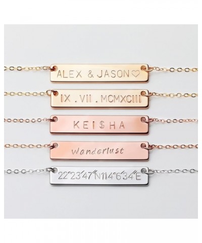 925 Sterling Silver Personalized Bar Pendant Necklace Engraved Any Name Letter Symbols Necklace Gold $22.44 Necklaces