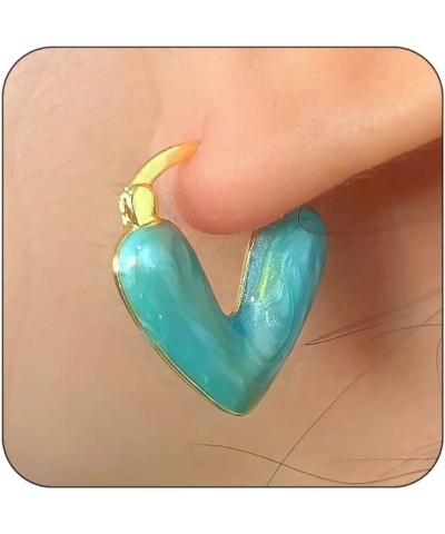 Heart Hoop Earrings for Women Dainty Small Huggie Hoop Love Earrings for Women Girls Valentine's Day Gift for Her blue $7.13 ...