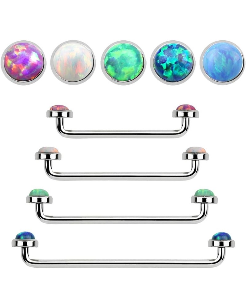 Staple Surface Barbell with Internally Threaded Synthetic Opal stones Surgical Steel 14G Green - 1" 25mm $9.33 Body Jewelry