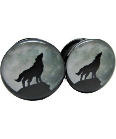 Wolf Howling at The Moon Ear Plugs - Acrylic - Screw-On - New *Pair* - 8 Sizes 6 Gauge (4mm) $10.41 Body Jewelry