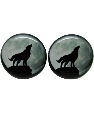 Wolf Howling at The Moon Ear Plugs - Acrylic - Screw-On - New *Pair* - 8 Sizes 6 Gauge (4mm) $10.41 Body Jewelry