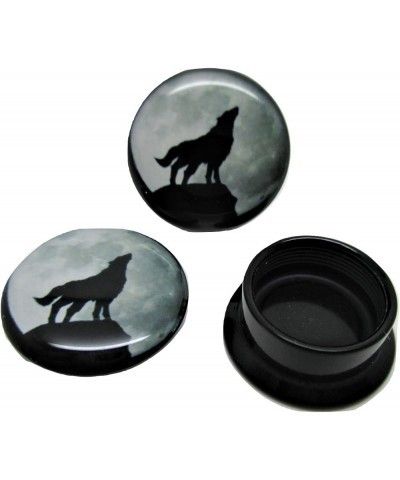 Wolf Howling at The Moon Ear Plugs - Acrylic - Screw-On - New *Pair* - 8 Sizes 6 Gauge (4mm) $10.41 Body Jewelry