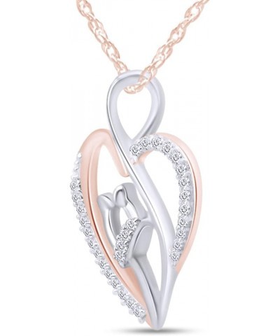 0.1 Cttw Round Natural Diamond Two Tone Open Heart Cat Pendant in 14K Gold Over Sterling Silver rose-gold-plated-silver $39.2...
