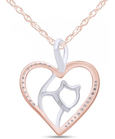 0.1 Cttw Round Natural Diamond Two Tone Open Heart Cat Pendant in 14K Gold Over Sterling Silver rose-gold-plated-silver $39.2...