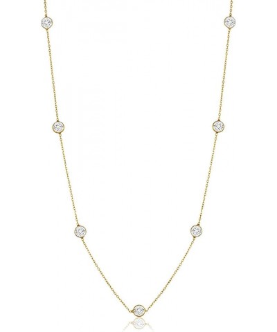 Women Gold Plated Sterling Silver 3MM Round Cubic Zirconia Station Necklace 24 $22.41 Necklaces