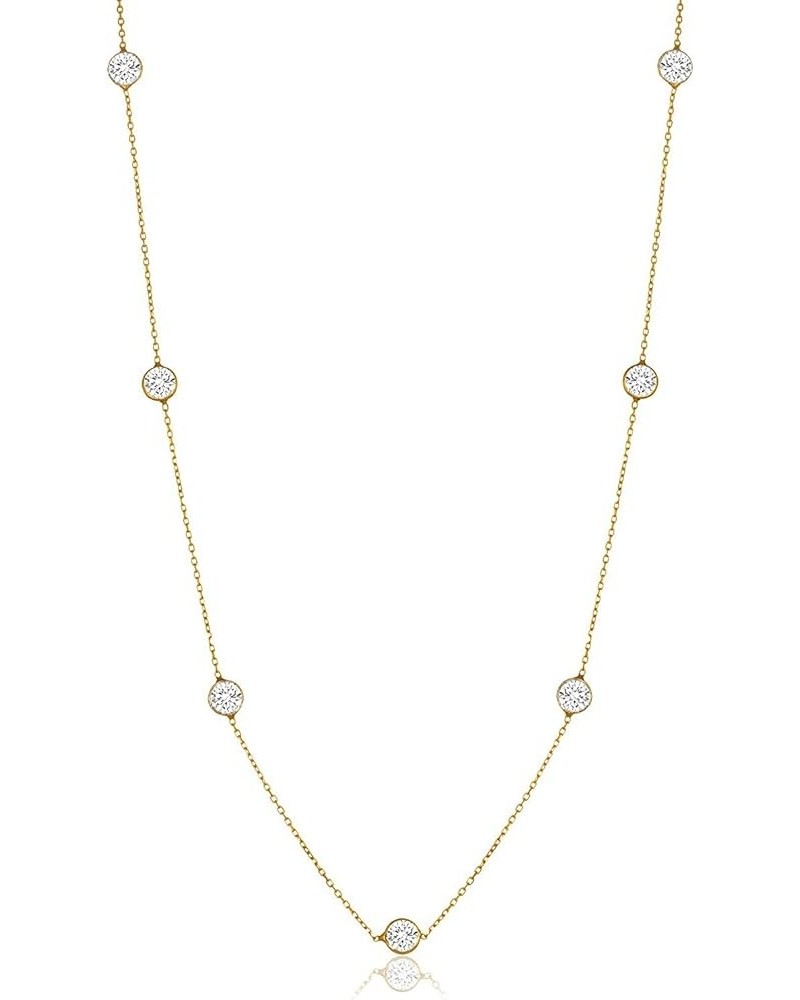 Women Gold Plated Sterling Silver 3MM Round Cubic Zirconia Station Necklace 24 $22.41 Necklaces