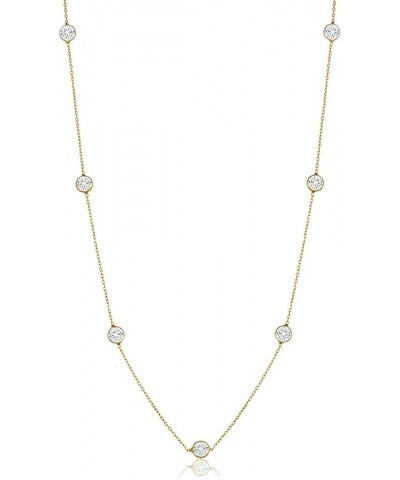 Women Gold Plated Sterling Silver 3MM Round Cubic Zirconia Station Necklace 24 $22.41 Necklaces