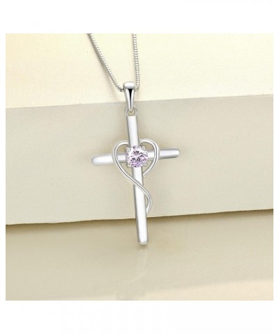 Infinity Heart Cross Necklace Sterling Silver Crucifix Pendant Gemstones Criss Jewelry for Women 06-alexandrite-Jun $24.20 Ne...