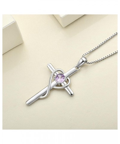 Infinity Heart Cross Necklace Sterling Silver Crucifix Pendant Gemstones Criss Jewelry for Women 06-alexandrite-Jun $24.20 Ne...