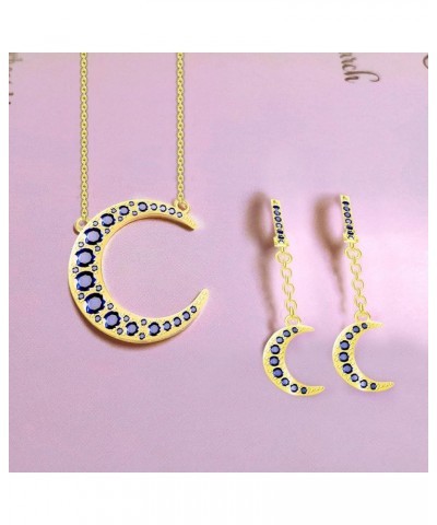 Women Moon Necklace Earrings Set Inlaid Zirconia Long Necklace Earrings Gifts for Teen Ladies Birthday Christmas Gift Gold $1...