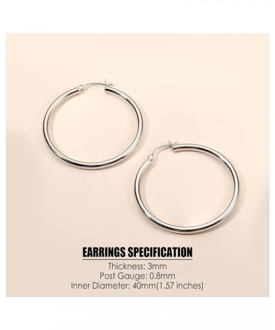S925 Sterling Silver Hoop Earrings 14K Real Gold Plated 3mm Chunky Hoops Large Gold Hoop Earrings Hypoallergenic Lightweight ...