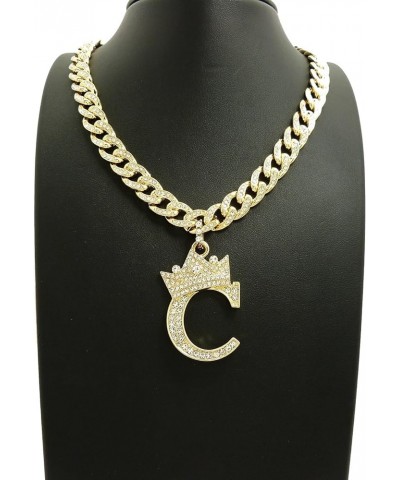 Stone Stud Tilted Crown Initial Pendant with 10mm 18" Iced Out Cuban Chain Necklace in Gold-Tone Initial C $23.40 Necklaces