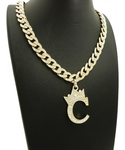 Stone Stud Tilted Crown Initial Pendant with 10mm 18" Iced Out Cuban Chain Necklace in Gold-Tone Initial C $23.40 Necklaces