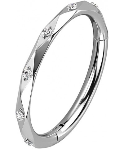 16 GA Implant Grade Titanium Hinged Segment Hoop Ring With CZ Accented Diamond Faceted Cuts 8MM Length(Choose Color) Steel/Cl...