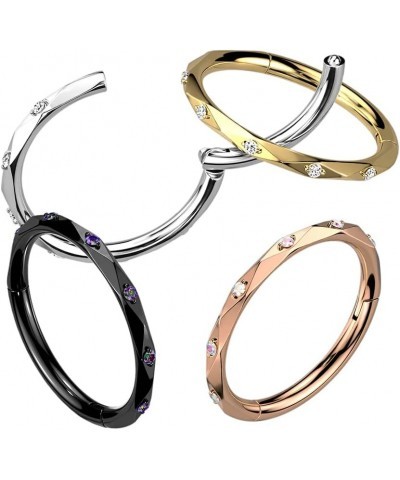 16 GA Implant Grade Titanium Hinged Segment Hoop Ring With CZ Accented Diamond Faceted Cuts 8MM Length(Choose Color) Steel/Cl...