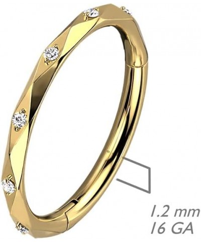 16 GA Implant Grade Titanium Hinged Segment Hoop Ring With CZ Accented Diamond Faceted Cuts 8MM Length(Choose Color) Steel/Cl...