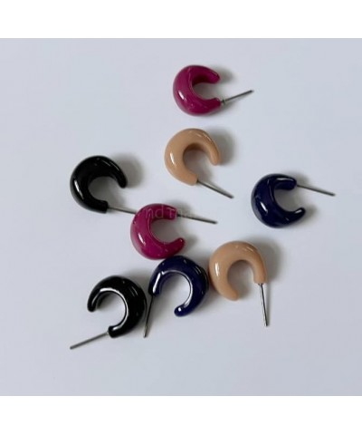 Resin Bold Hoops Stud Earrings Color Earrings - Acrylic Cute Earrings Made in Korea, Daily Fashion Woman's Earrings. Black $1...