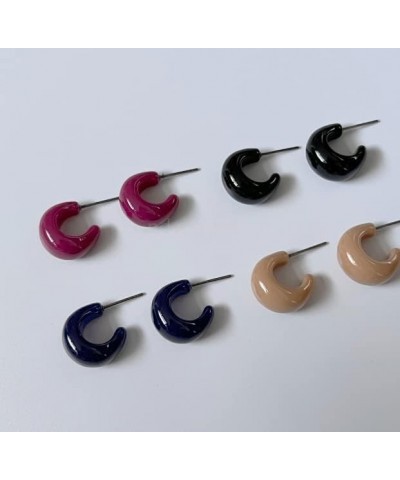 Resin Bold Hoops Stud Earrings Color Earrings - Acrylic Cute Earrings Made in Korea, Daily Fashion Woman's Earrings. Black $1...