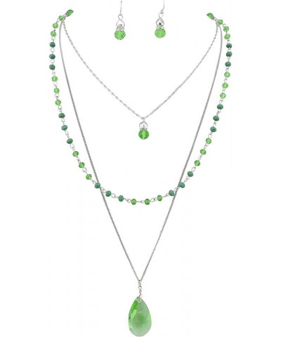 3 Layer Jewelry Set Long Chain Pendant Bead Necklace Earring for Women greenery $8.63 Jewelry Sets