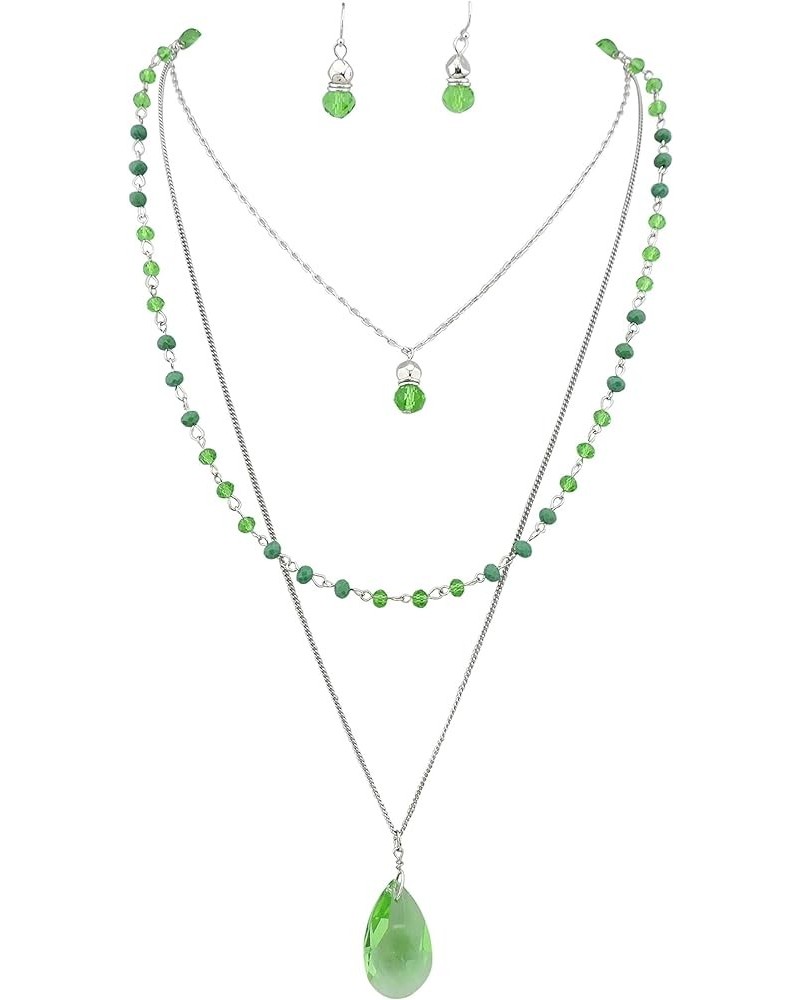 3 Layer Jewelry Set Long Chain Pendant Bead Necklace Earring for Women greenery $8.63 Jewelry Sets