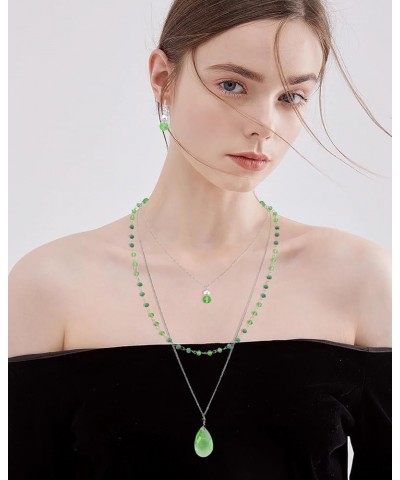 3 Layer Jewelry Set Long Chain Pendant Bead Necklace Earring for Women greenery $8.63 Jewelry Sets