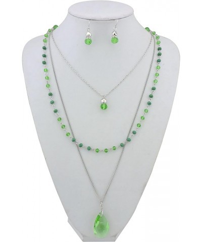 3 Layer Jewelry Set Long Chain Pendant Bead Necklace Earring for Women greenery $8.63 Jewelry Sets