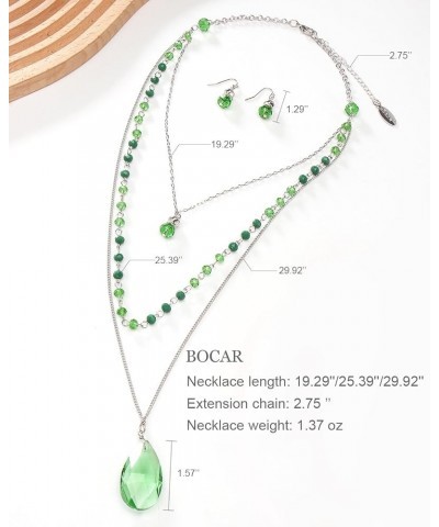 3 Layer Jewelry Set Long Chain Pendant Bead Necklace Earring for Women greenery $8.63 Jewelry Sets