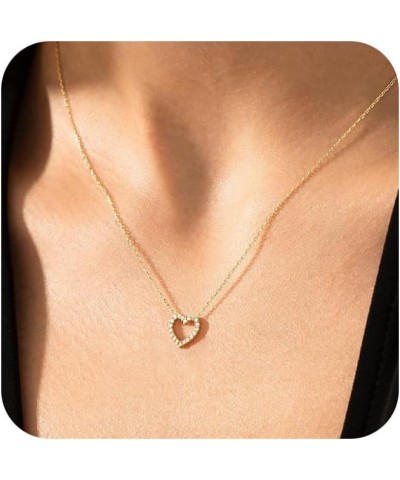 Cute Gold Heart Necklace, Tiny 14K Gold Plated Love Heart Necklace Trendy Small Diamond Open Heart Pendant Necklace Dainty Go...
