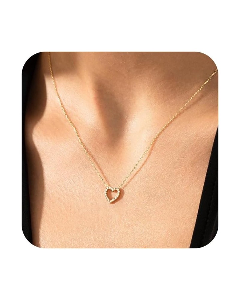 Cute Gold Heart Necklace, Tiny 14K Gold Plated Love Heart Necklace Trendy Small Diamond Open Heart Pendant Necklace Dainty Go...