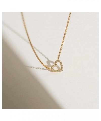 Cute Gold Heart Necklace, Tiny 14K Gold Plated Love Heart Necklace Trendy Small Diamond Open Heart Pendant Necklace Dainty Go...