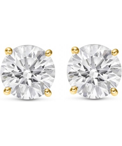 Natural Round Brilliant Solitaire Diamond Stud Earrings for Women 4 Prong Push Back (G-H Color SI2-I1 Clarity) Yellow Gold 3....